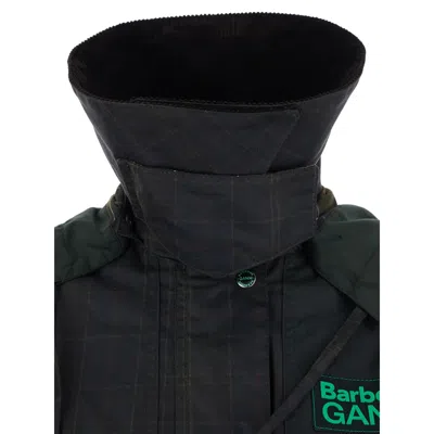 Barbour Dark Brown Jacket With All-over Stripe Motif And Logo Patch On The Front In Waxed Cotton Woman