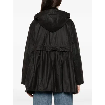 Barbour Dark Brown Jacket With All-over Stripe Motif And Logo Patch On The Front In Waxed Cotton Woman