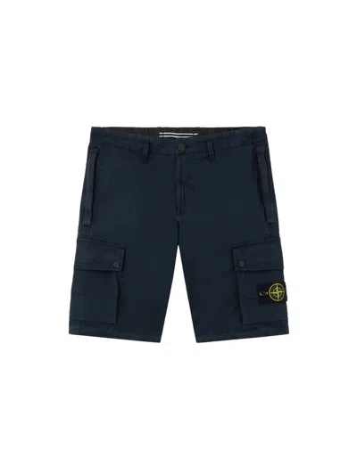 Stone Island Old Effect Cotton Cargo Bermuda Shorts Clothing In Blue