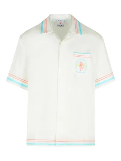 Casablanca Silk Shirt Short Sleeves Graphic Print Pocket In White