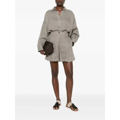 Brunello Cucinelli Women Tailored Linen Bermuda Shorts With Double Pleats In Gray