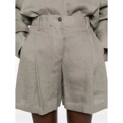 Brunello Cucinelli Women Tailored Linen Bermuda Shorts With Double Pleats In Gray