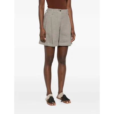 Brunello Cucinelli Women Tailored Linen Bermuda Shorts With Double Pleats In Gray