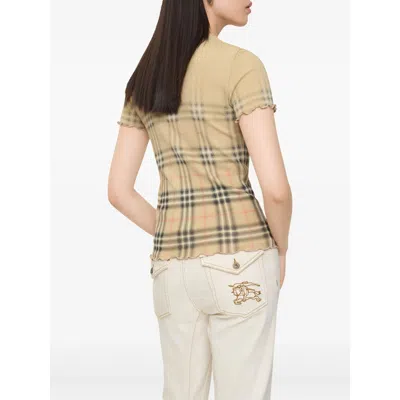 Burberry Womens Sand Ip Check Gradient-check Stretch-cotton Top In Nude