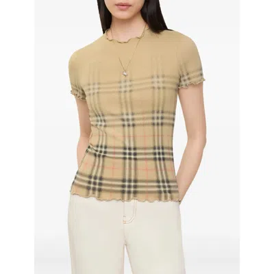 Burberry Womens Sand Ip Check Gradient-check Stretch-cotton Top In Nude