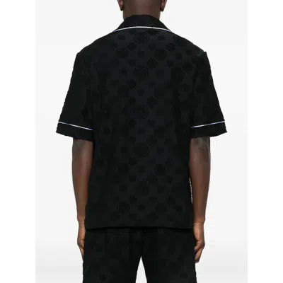 Casablanca Men Black Shirt With Classic Lapels And All-over Embossed Monogram In Cotton Man