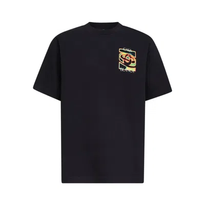 Casablanca Black Crewneck T-shirt With Logo Detail On The Front And Maxi Logo On The Rear In Cotton Man