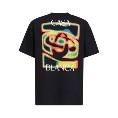 Casablanca Black Crewneck T-shirt With Logo Detail On The Front And Maxi Logo On The Rear In Cotton Man