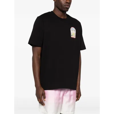 Casablanca Men Black Crewneck T-shirt With Logo Detail On The Front And Maxi Logo On The Rear In Cot In Black