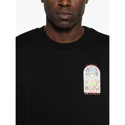 Casablanca Men Black Crewneck T-shirt With Logo Detail On The Front And Maxi Logo On The Rear In Cot In Black