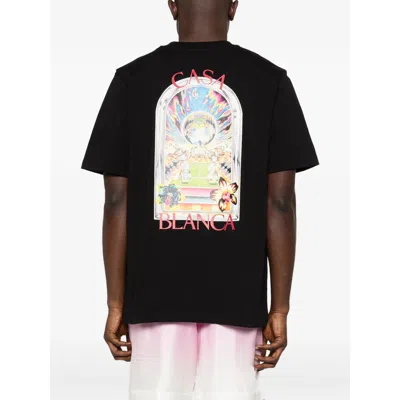 Casablanca Men Black Crewneck T-shirt With Logo Detail On The Front And Maxi Logo On The Rear In Cot In Black