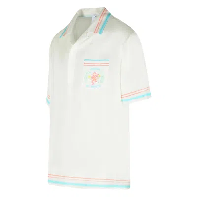Casablanca Silk Shirt Short Sleeves Graphic Print Pocket In White