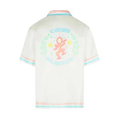Casablanca Silk Shirt Short Sleeves Graphic Print Pocket In White