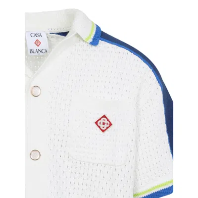 Casablanca Contrasting Trims Chest Pocket Logo-embroidered Short-sleeve Button-up Shirt In White