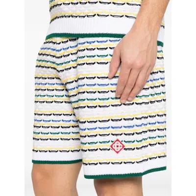 Casablanca Men White Crochet Cotton Tuck Stitch Shorts In Multi