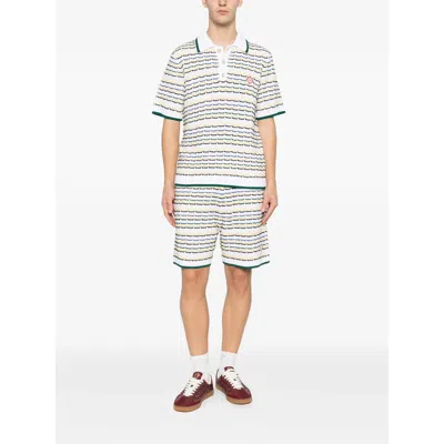 Casablanca Men White Crochet Cotton Tuck Stitch Shorts In Multi