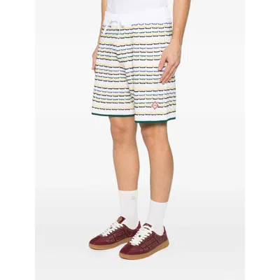 Casablanca Men White Crochet Cotton Tuck Stitch Shorts In Multi