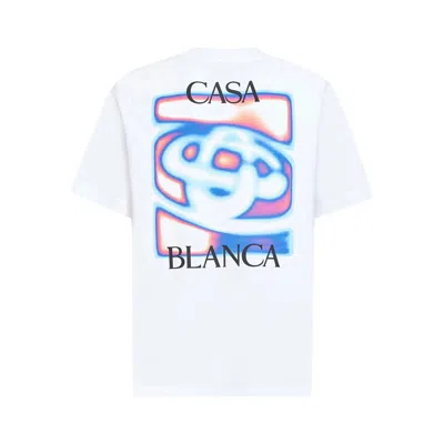 Casablanca Men White Crewneck T-shirt With Logo Detail On The Front And Maxi Logo On The Rear In Cot
