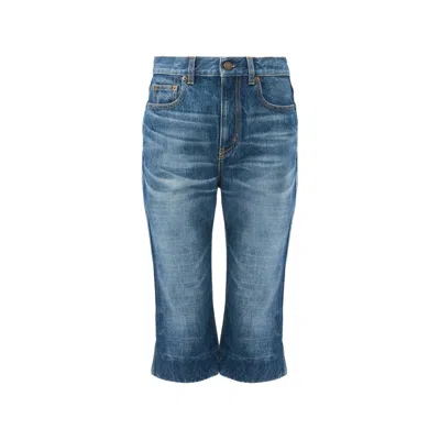 Chloé Straight Trousers Belt Loops Contrast Stitching In Blue
