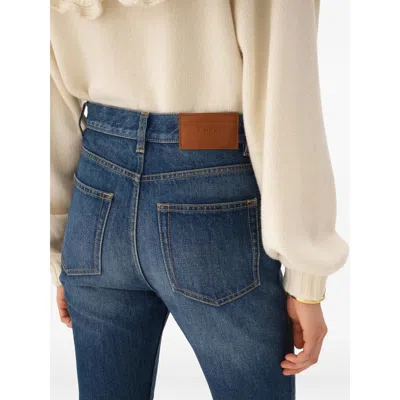 Chloé Straight Trousers Belt Loops Contrast Stitching In Blue