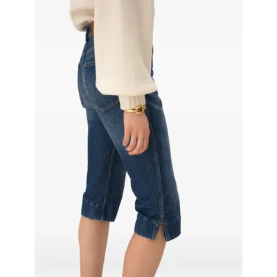 Chloé Straight Trousers Belt Loops Contrast Stitching In Blue