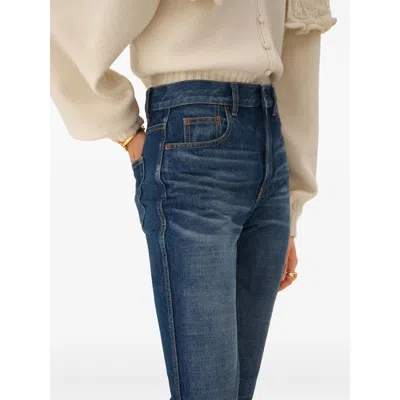 Chloé Straight Trousers Belt Loops Contrast Stitching In Blue