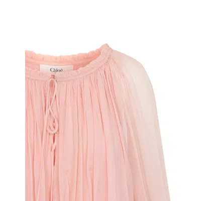 Chloé Women Pink Mini Dress With Drawstring On The Front And Cape Design In Silk Woman In Neutral