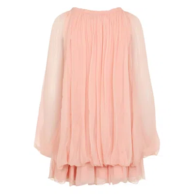 Chloé Women Pink Mini Dress With Drawstring On The Front And Cape Design In Silk Woman In Neutral