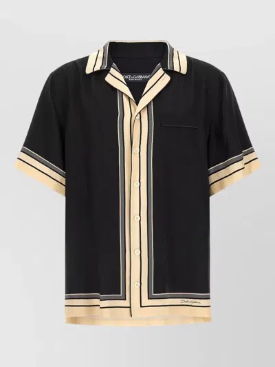 Dolce & Gabbana Men Hawaii Shirt With Logo And Striped Print In Brown