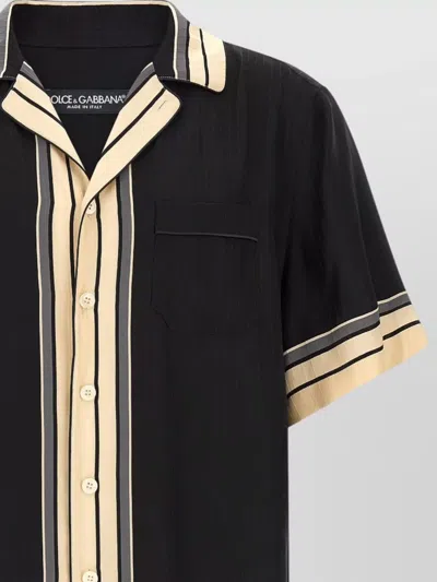 Dolce & Gabbana Men Hawaii Shirt With Logo And Striped Print In Brown