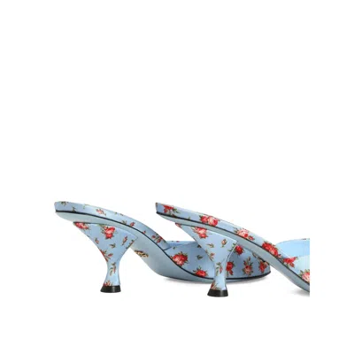 Dolce & Gabbana Keira Satin Mules With Little Roses Print In Blue