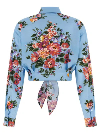 Dolce & Gabbana Floral Shirt Collared Neck Long Sleeves Tie Front In Blue