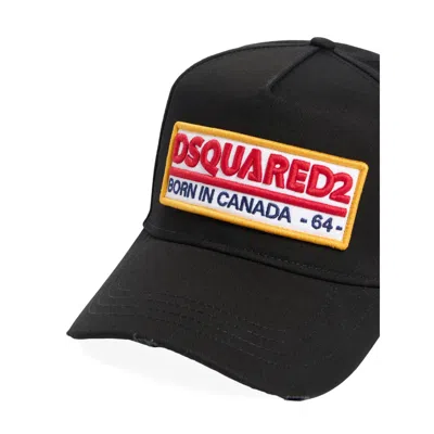Dsquared2 Black Baseball Cap With Bold Patch And Adjustable Strap In Black