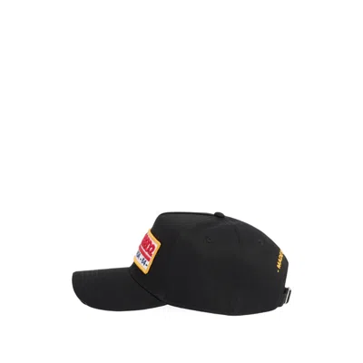 Dsquared2 Black Baseball Cap With Bold Patch And Adjustable Strap In Black