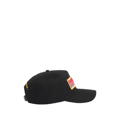 Dsquared2 Black Baseball Cap With Bold Patch And Adjustable Strap In Black