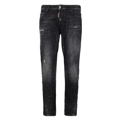 Dsquared2 Stretch Denim Sexy Twist Jeans With Paint Effect Details 17c In Black