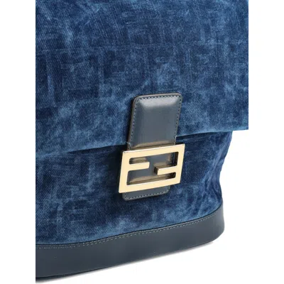 Fendi Women Backpack Denim Flock Ffbackpack Denim Flock Ff In Multi