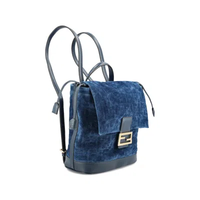 Fendi Women Backpack Denim Flock Ffbackpack Denim Flock Ff In Multi