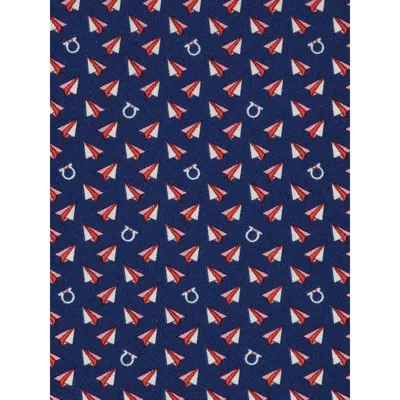 Ferragamo Print Silk Tie In Blue