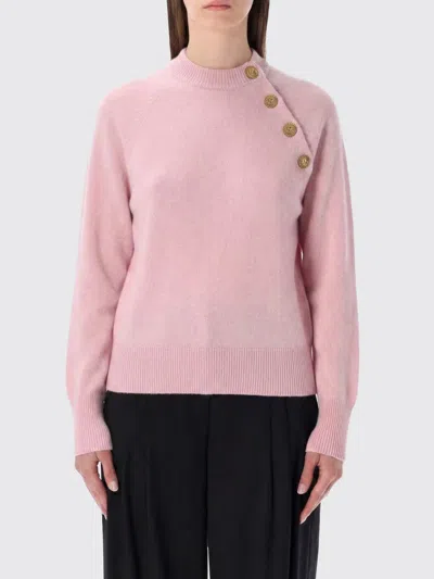 Balmain Buttoned Eco-cashmere Crewneck Sweater In Pink