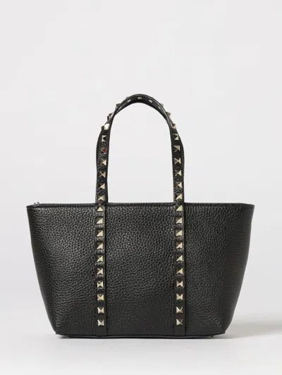 Valentino Rockstud Mini Tote In Hammered Leather In Black
