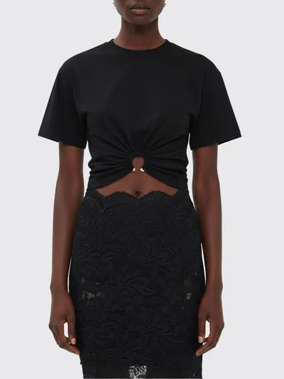 Rabanne Black Cotton Cropped T-shirt With Piercing