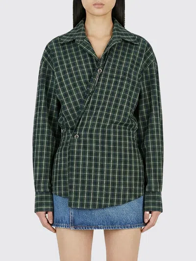 Alexander Wang Long Sleeve Check & Denim Wrap Dress In Green