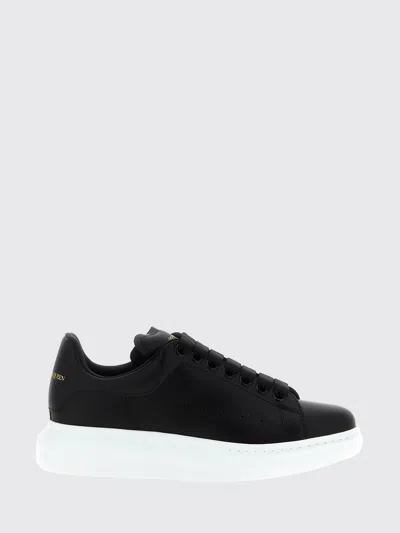 Alexander Mcqueen Black Low Top Sneakers With Logo Lettering On Tongue And Heel In Leather Woman In Multi