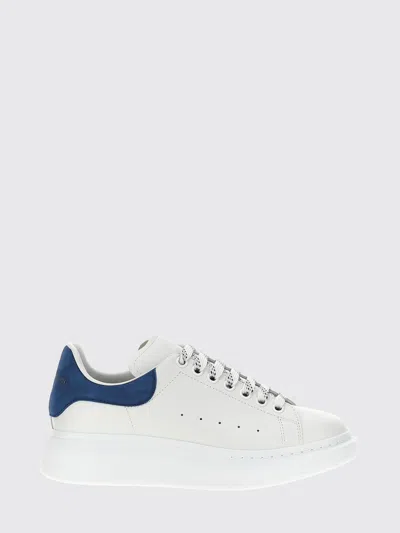 Alexander Mcqueen Sneakers Oversize In Pelle Bianca E Talloncino In Pelle Scamosciata Blu Avio In White