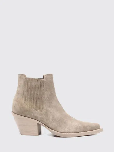 Paris Texas Texan Ankle Boots In Stone Calf Suede Leather In Gray
