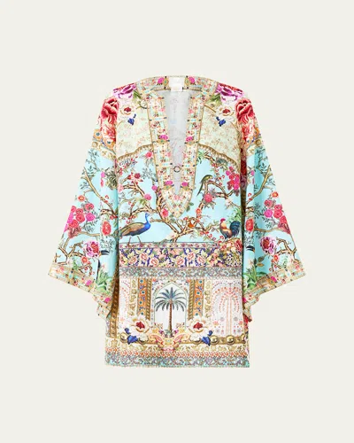 Camilla Deep V Neck Hardware Short Caftan Sultans And Queens In Multi