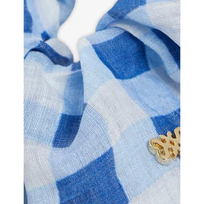 Sandro Paris Linen-blend Gingham Scrunchie In Brown