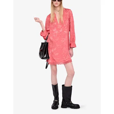 Zadig & Voltaire Ramasco Horse Pattern Jacquard Silk Minidress In Pink
