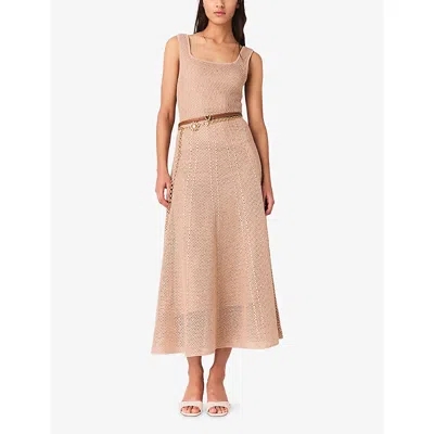 Maje Rhinestone Knit Midi Dress In Brown